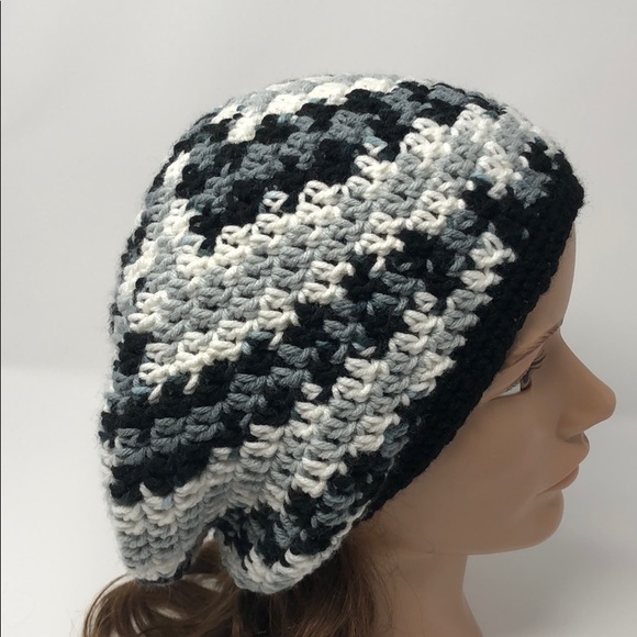 Slouchy winter beanie hat black white grey - Picture 4 of 4